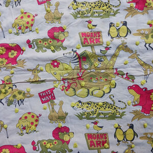 VTG MCM Noah's Ark Baby Crib Quilt Handmade 48x34 Hand Stitched Retro Kitch